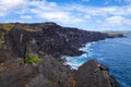 Easter island cliffs and pacific ocean landscape Royalty Free Stock Photo