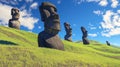 Easter Island Moai Statues Under Cloudless Blue Sky, Realistic High-Resolution Landscape Royalty Free Stock Photo