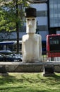 Easter Island Statue close to The Church of San Francisco. Santiago, Chile, October 16, 2023. Royalty Free Stock Photo