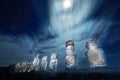 Easter Island statues at moonlight Royalty Free Stock Photo