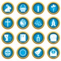 Easter items icons blue circle set