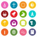 Easter items icons many colors set