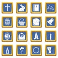 Easter items icons set blue