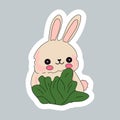 Easter kawaii bunny sticker, Happy easter sticker rabbit Royalty Free Stock Photo