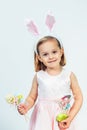 Easter kid holding egg decoration Royalty Free Stock Photo