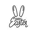 Easter. Label badge emblem of Happy Easter linear lettering and rabbit ears