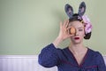 Easter lady with egg Royalty Free Stock Photo