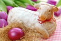Easter lamb cake and purple tulips Royalty Free Stock Photo
