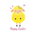 Easter lamb in flower wreath vector illustration