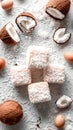 Easter lamingtons, coconut cakes on a beige background. Royalty Free Stock Photo