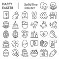 Easter line icon set, Happy spring holiday symbols set collection or vector sketches. Easter signs set for computer web Royalty Free Stock Photo