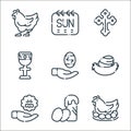 easter line icons. linear set. quality vector line set such as chick, cake, hand, easter egg, hand, goblet, cross, calendar