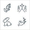 easter line icons. linear set. quality vector line set such as dove, rabbit, prayer