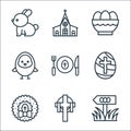 easter line icons. linear set. quality vector line set such as egg hunt, cross, wreath, easter egg, food, chick, easter egg, Royalty Free Stock Photo