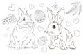 Easter. Linear rabbit image. Whole white image, isolated. Coloring for children
