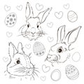 Easter. Linear rabbit image. Whole white image, isolated. Coloring for children