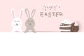 Easter, liquid sweet food text, pink pastel greeting card holiday, adorable rabbit with egg fancy, cute bunny cartoon invitation Royalty Free Stock Photo