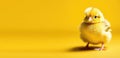 Easter, little easter chicken, yellow chick, poultry, yellow background, horizontal banner, place for text