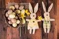 Easter lovely sweet bunny decoration over old wood