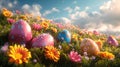 Easter magic: Eggs hidden in a spring meadow.