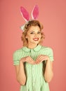 Easter, makeup, pinup party, girl in rabbit ears