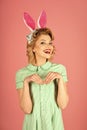 Easter, makeup, pinup party, girl in rabbit ears.