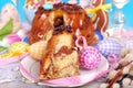 Easter marble ring cake with chocolate flakes Royalty Free Stock Photo