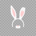 Easter mask with rabbit ears isolated on transparent checkered, illustration. Cartoon Cute Headband with Ears.