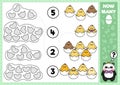 Easter matching game with cute kawaii hatching chicks and egg shells. Spring holiday math activity for preschool kids. Educational