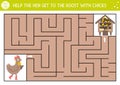 Easter maze for children. Holiday preschool printable educational activity. Funny spring garden or farm game or puzzle with cute