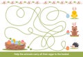 Easter maze for children. Preschool Christmas activity. Spring puzzle game with cute animals