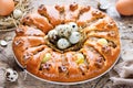 Easter meatloaf ring with quail eggs Royalty Free Stock Photo