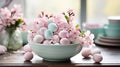 Easter mint pink decor with painted pink eggs in interior Royalty Free Stock Photo