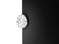 Easter monochrome banner. Flat lay with copy space. Single white egg on the border of colors decorated hand drawn doodle black