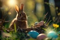 Easter Morning Glow: A Rabbit Amongst Springtime Eggs