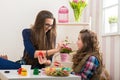 Easter - Mother and daughter painted with egg Royalty Free Stock Photo