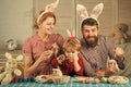 Easter, mother, father and child in bunny ears.