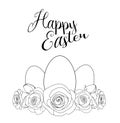 Easter motive with white eggs and roses, illustration