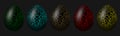 Easter. Multi-colored Easter eggs in a row on a dark background