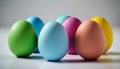 Easter multi-colored eggs close-up on a white