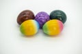 Easter multicolored eggs on a light background.Easter food.Easter tradition.