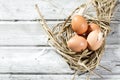 Easter nest, eggs in straw Royalty Free Stock Photo