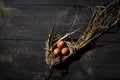Easter nest, eggs in straw Royalty Free Stock Photo