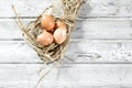 Easter nest, eggs in straw Royalty Free Stock Photo