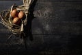 Easter nest, eggs in straw Royalty Free Stock Photo