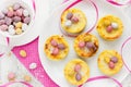 Easter nests mini cheesecakes Royalty Free Stock Photo