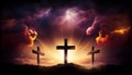 The cross of Christ on bright Easter morning symbolizing a new begining. Generative Ai Royalty Free Stock Photo