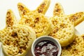 Easter nice bunny shaped crumpets served with raspberry jam, funny food for kids Royalty Free Stock Photo