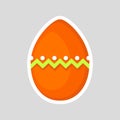 Easter orange egg isolated on a gray background with colored contrasting ornament of zig zag line and points. Vector Illustration.