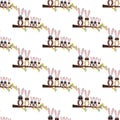 Easter owls seamless pattern